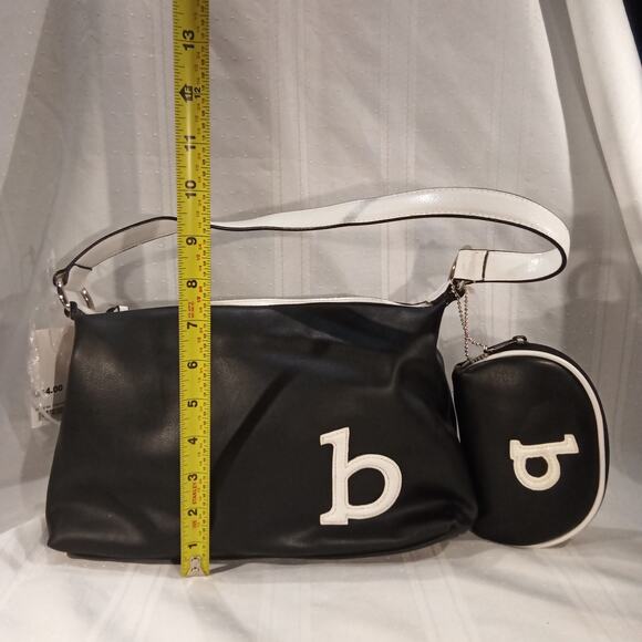 Strada Black & White Vinyl Shoulder Bag w/ Mini Pouch NWT Organizer - Picture 11 of 11